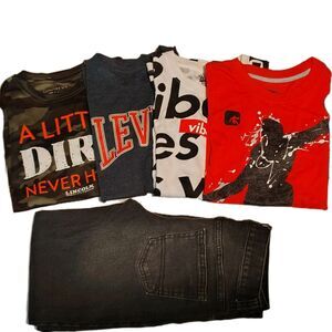 4 Boys Short Sleeve Logo Shirts & Black Relaxed Fit Jeans  Size 10